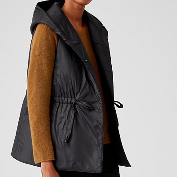 Eggshell Recycled Nylon Hooded Vest by Eileen Fisher - Picture 1 of 12